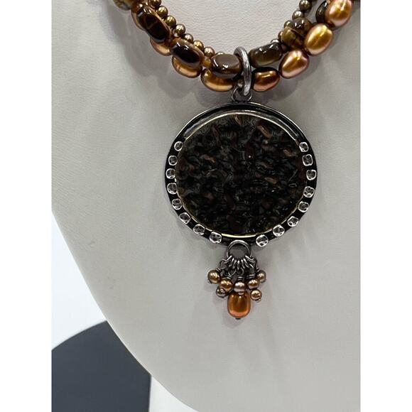 SILPADA Tiger's Eye Bronze Pearl Sterling Silver Necklace N1838 Strand
Disk - Picture 4 of 16